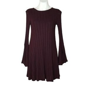 Altar'd State Burgundy Ribbed Long bell sleeve dress